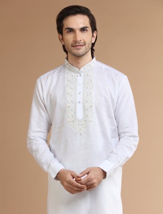 Festive white linen kurta suit