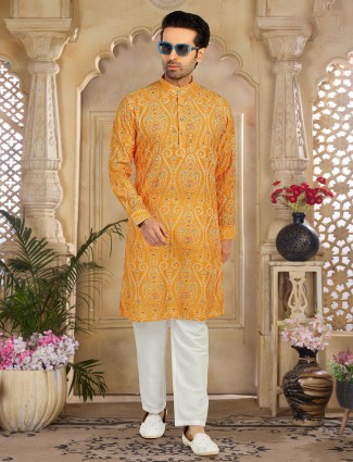 Elegant yellow printed kurta suit