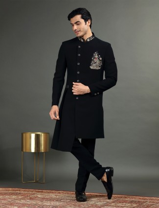 Stunnung black terry rayon indowestern