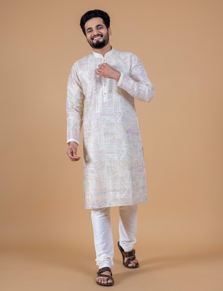 Beautiful latest cream cotton kurta suit