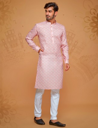 Trendy pink linen cotton kurta suit