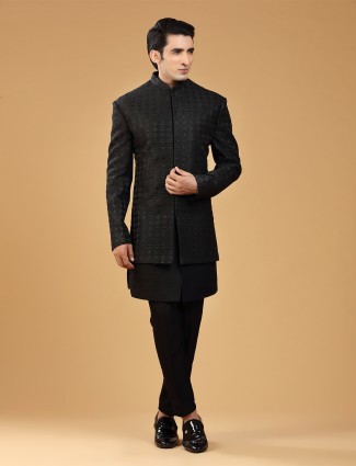 Black chic silk indowestern for men