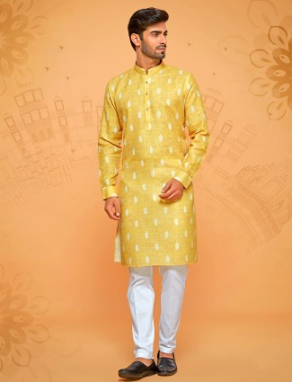 Latest yellow linen cotton kurta suit
