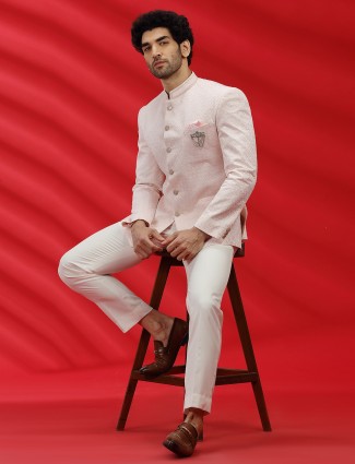 Light Pink Lucknowi Work Jodhpuri Suit