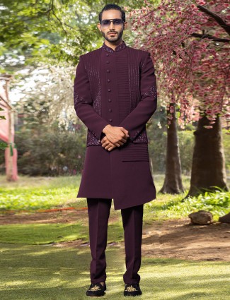 Terry Rayon Indowestern for Reception in wine