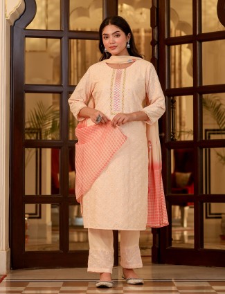 Latest peach cotton kurti set