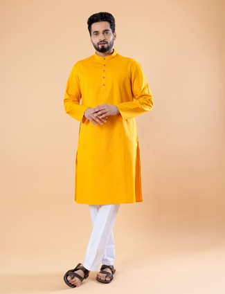 Latest plain cotton kurta suit in yellow