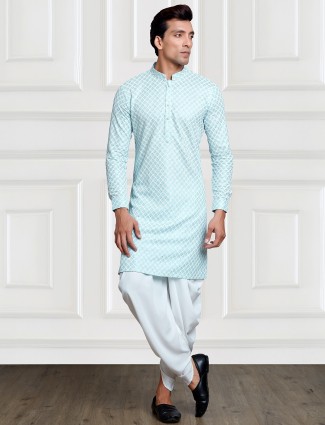 Sky blue rayon cotton embroidery kurta suit