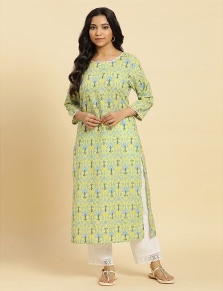 W blue floral printed cotton kurti