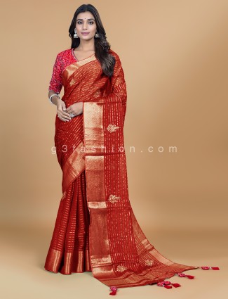 Red Organza wedding Saree 