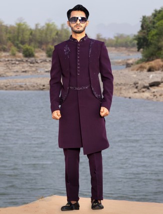 Wine Rich Terry Rayon Indowestern for Reception