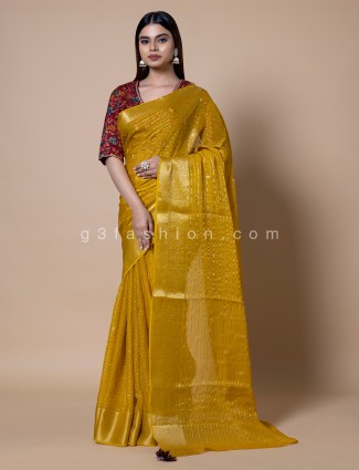 Elegant Yellow Organza Saree