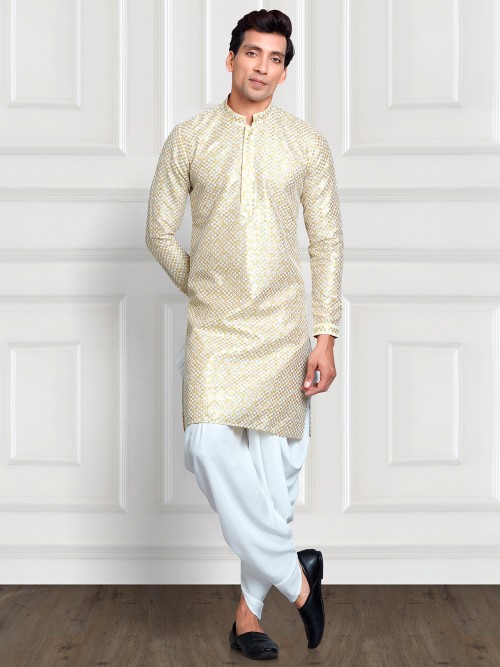Latest light yellow rayon cotton kurta suit