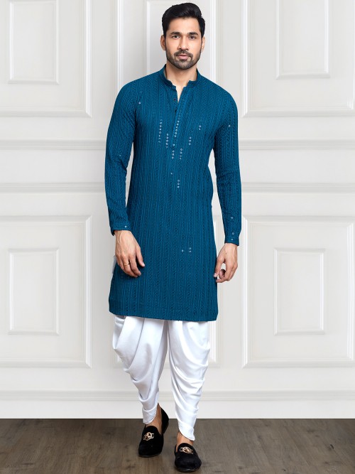 Attractive rama blue rayon cotton kurta suit