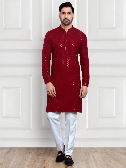 Attractive red rayon cotton kurta suit