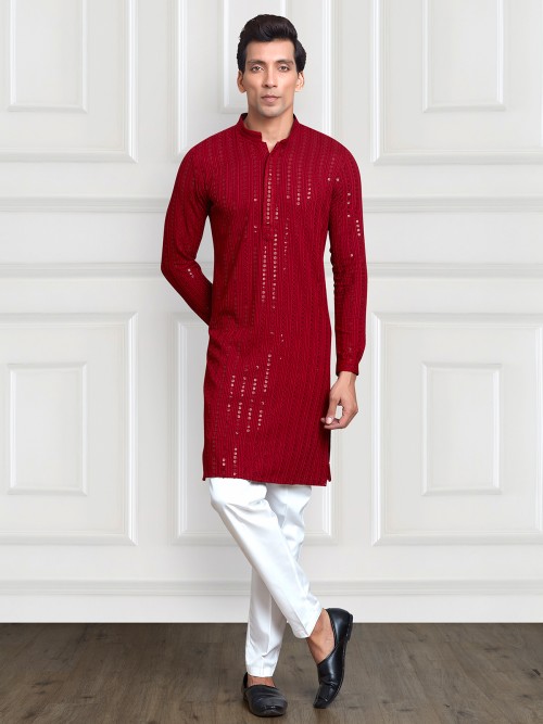Attractive red embroidery kurta suit