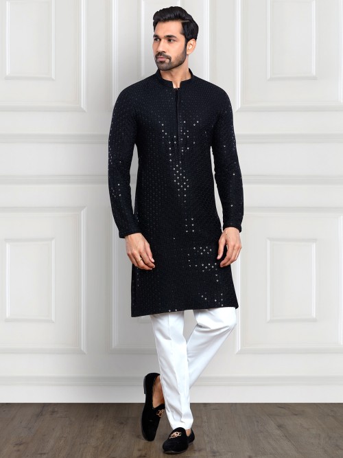 Black embroidery kurta suit in rayon cotton
