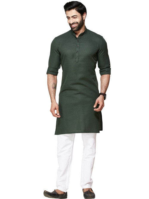 Dark green cotton plain kurta suit