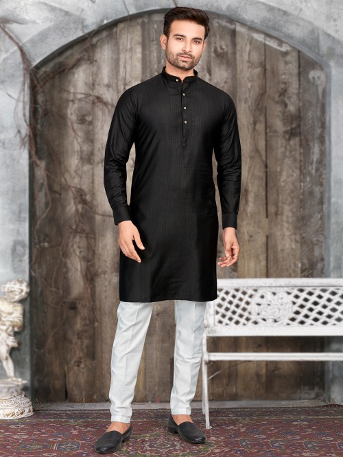 Elegant black silk plain kurta suit