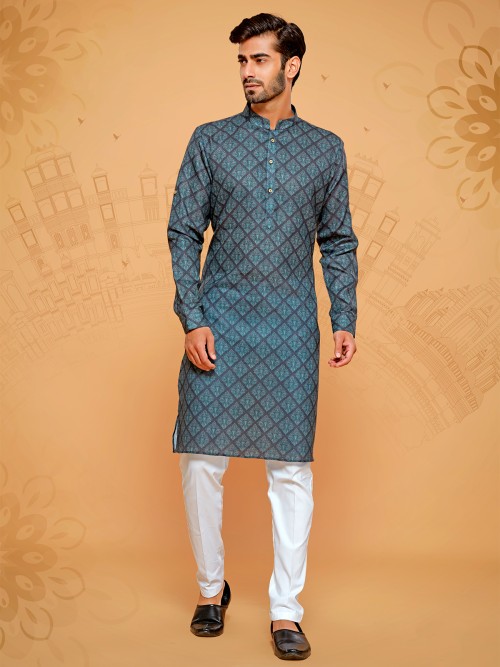Rama green rich linen cotton kurta suit