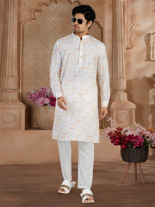 White printed kurta suit in cotton