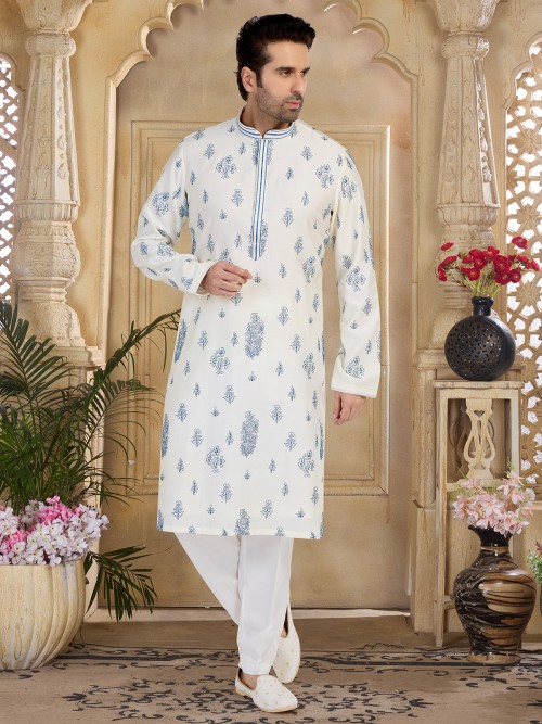 Cotton off-white kurta suit for festive