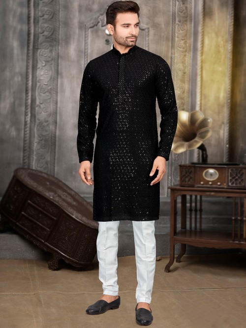 Classic cotton black kurta suit