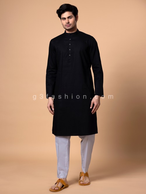 Classic black cotton kurta suit for men