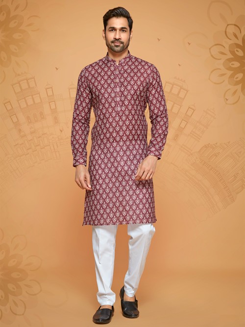 Maroon stylish linen cotton kurta suit