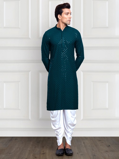 Rama blue embroidery kurta suit for festive