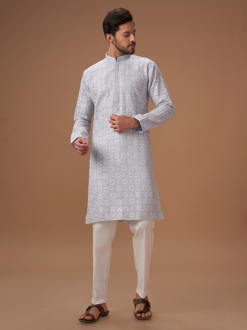 Trendy light blue embroidery kurta suit