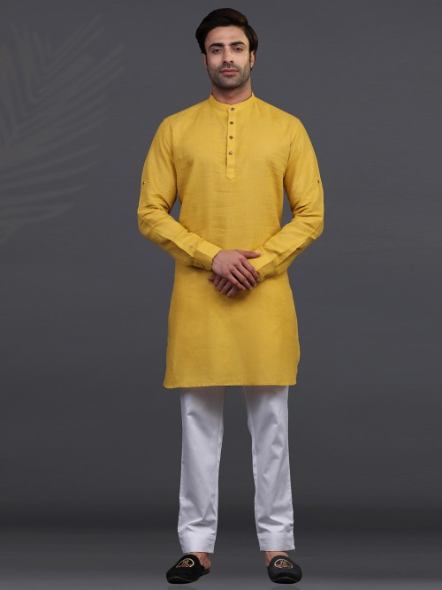 Gold linen kurta suit