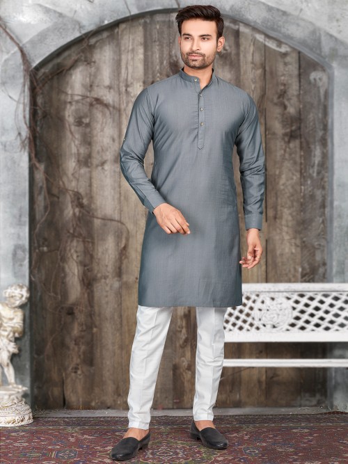 Beautiful grey silk plain kurta suit