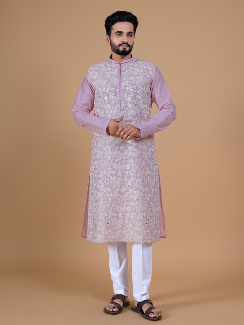 Latest pink silk embroidery kurta suit
