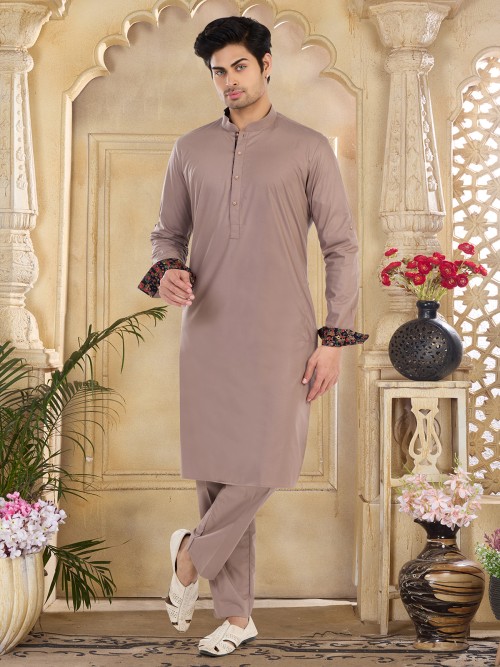 Light brown plain cotton kurta suit