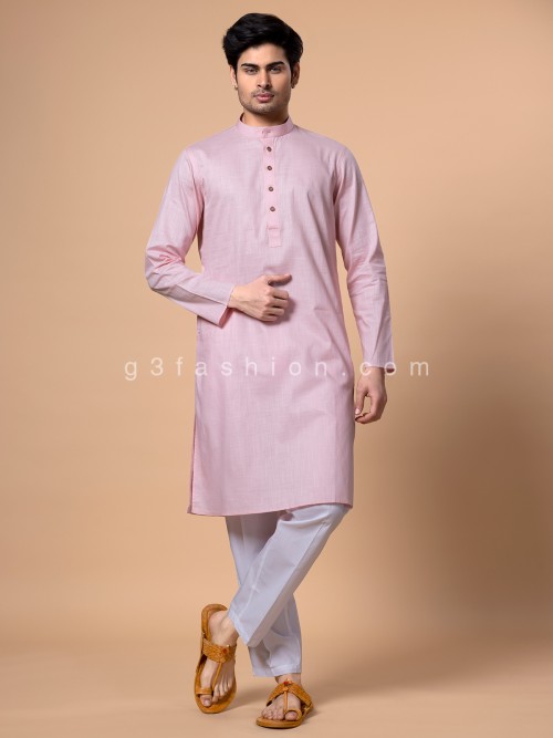 Stylish light pink cotton kurta suit