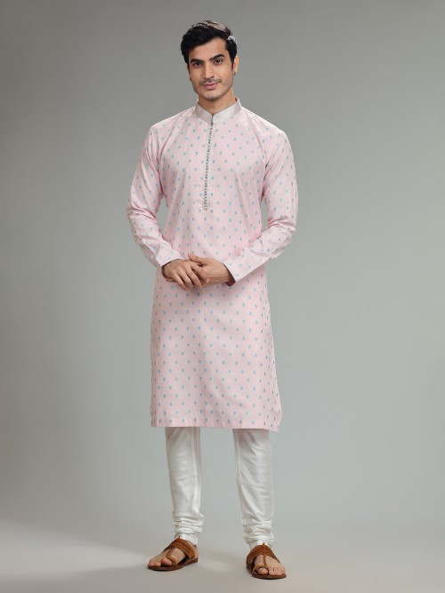 Silk light pink kurta suit for festive