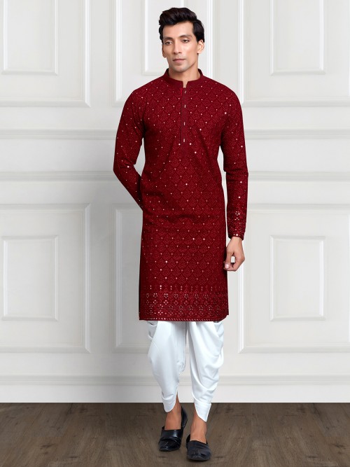 Trendy maroon embroidery kurta suit