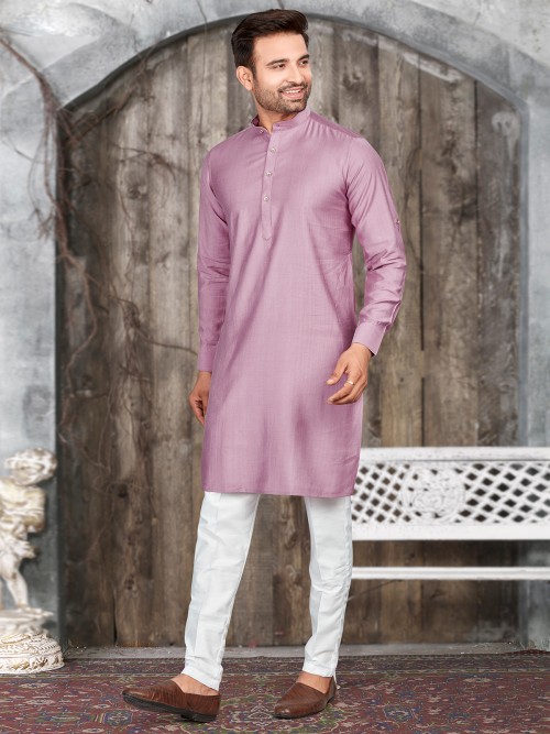 Plain mauve pink silk kurta suit