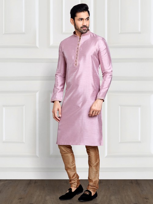 Muave pink plain art silk kurta suit