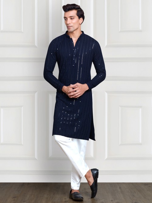 Rayon cotton navy embroidery kurta suit