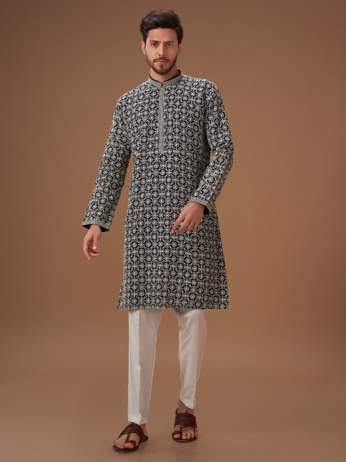 Navy embroidery kurta suit for festive