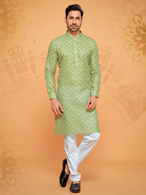 Green printed festive kurta suit