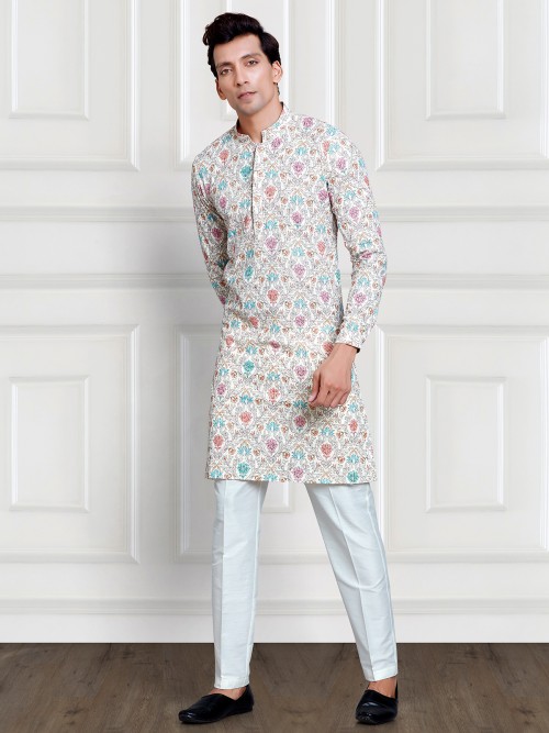 Off white and pink rayon cotton kurta suit