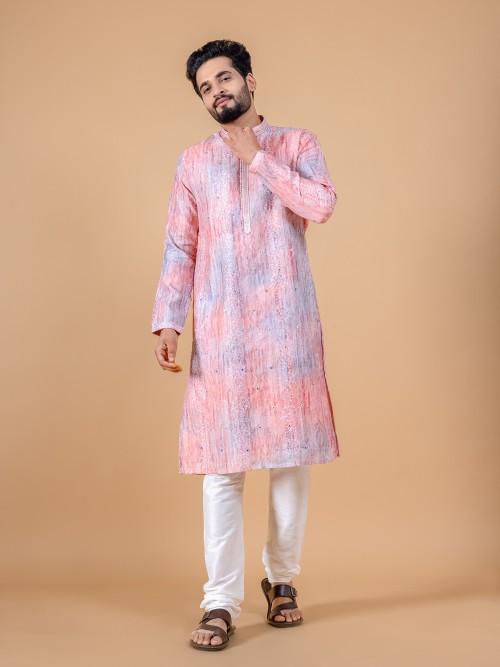 Printed cotton pink shaded kurta suit