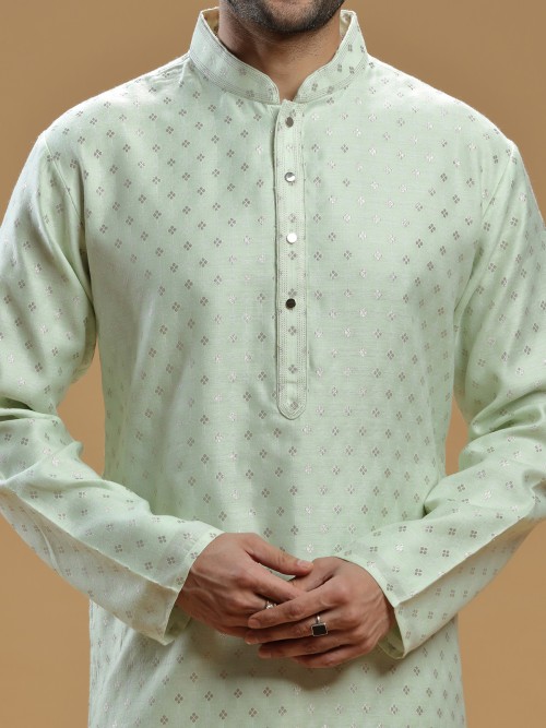 Fabulous pista green silk kurta suit