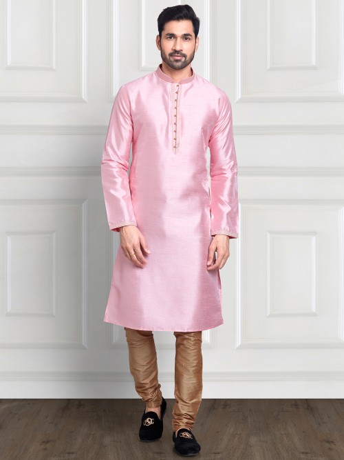 Classic light pink cotton silk kurta suit