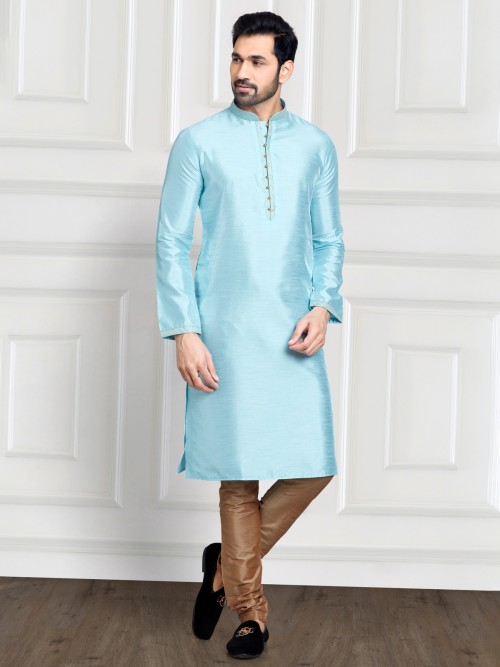 Latest sky blue cotton silk kurta suit
