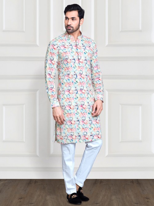 Printed cotton multi color kurta suit