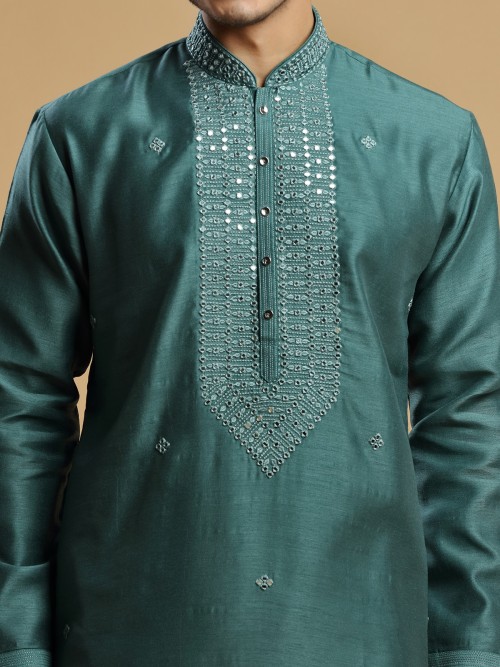 Green silk kurta suit for festive